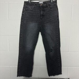 LOFT The Straight Crop Jeans Black‎ Distressed Raw Hem Size 8